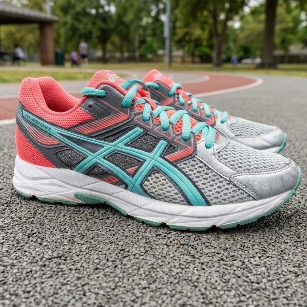 Asics Gel-Contend 3 Womens 9.5 Running Shoes Silver Blue Coral T5F9N